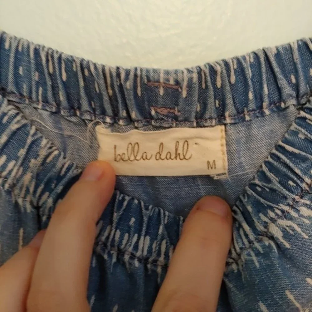 Bella Dahl Blue Chambray Tiki Stripe Off Shoulder Long Sleeve Romper Size Medium
